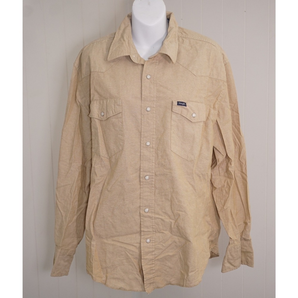 Wrangler XL Tan Cotton Canvas Western Pearl Snap Shirt